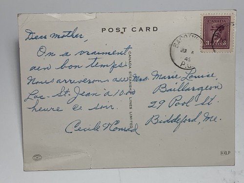 Canada Steamship Lines Post Card~ Tadoussac Vintage Ship Boat Postcard - Picture 4 of 5