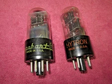 Pair 6X5 Black Plate Rectifier Tubes Capehart Hytron Clear Top Side Getter 6X5GT