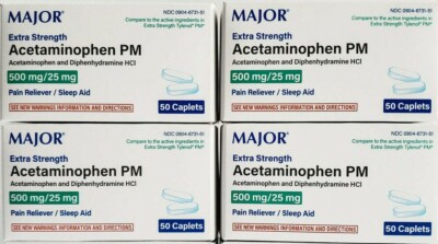 Major Acetaminophen PM 500 mg 50ct - 4 Pack (200 Tablets) -Exp Date -05-2028