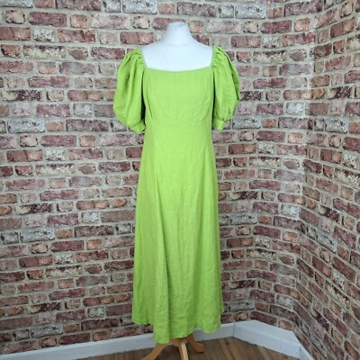 Finery Kaylani Kleid 12 Lindgrün 100% Leinen Kurzarm ausgestellt - Neu