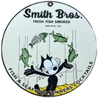 VINTAGE SMITH BROS SMOKED FISH PORCELAIN SIGN FELIX THE CAT RESTAURANT CAFE