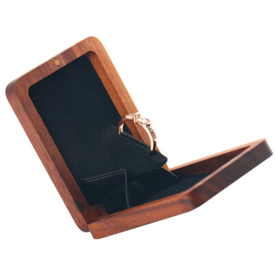 Walnut Wood Wedding Engagement Ring Box for Proposal Slim with - Main Image