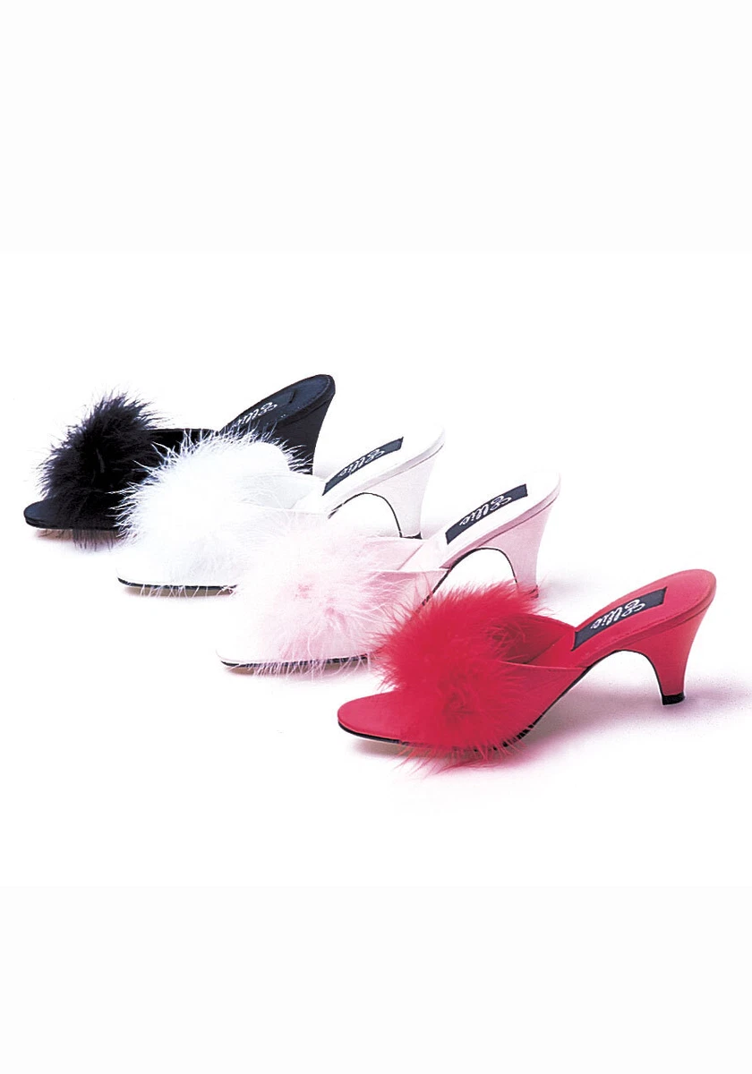Ellie Shoes PHOEBE 2.5 Inch Heel Satin Marabou Slippers Women S