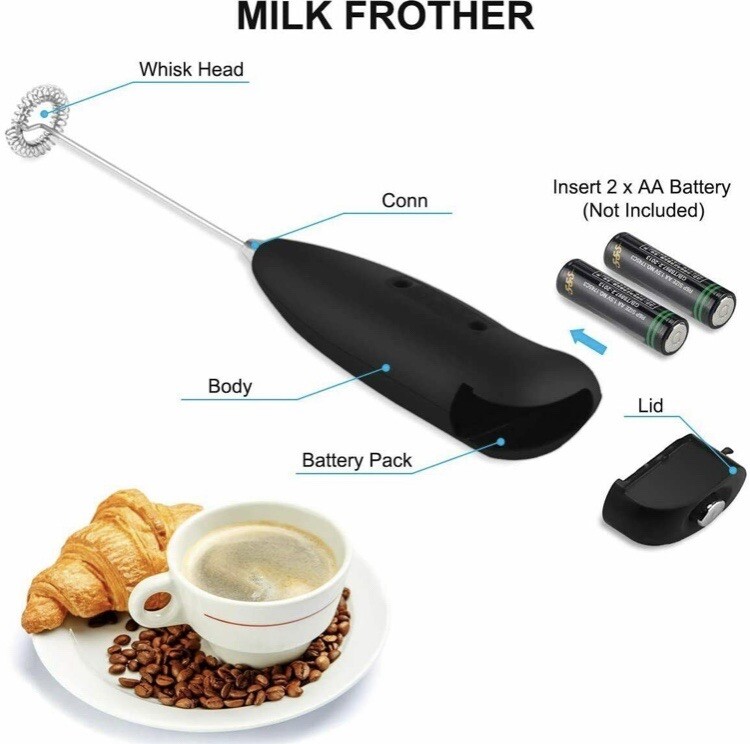 Milk Frother Fast Heavy duty Handheld Battery Operated Electric Foam Maker Black-image
