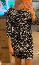 Ann Taylor Womens Belted Career Dress XS 3/4 Sleeves Black White