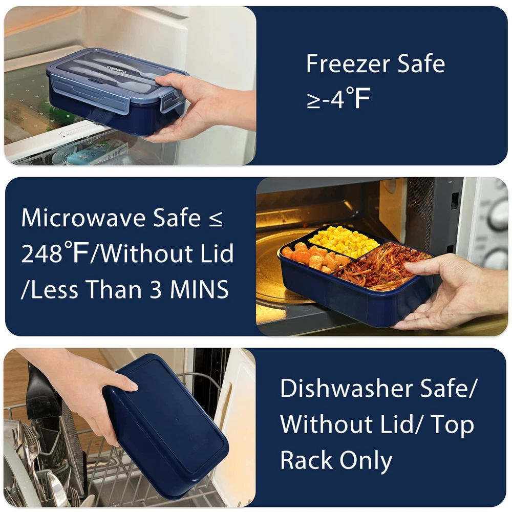 Classic 47 Oz Leakproof Bento Lunch Box for Adults and Older Kids with 3 Compartments