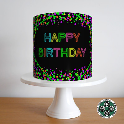 Happy Birthday Neon Tortenaufleger Bordüre Streifen Muster Wrap Geburtstag Party Deko