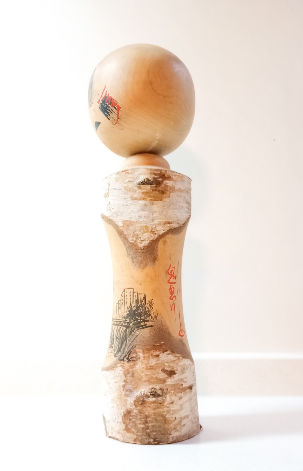 Vintage Japanese Kokeshi doll 36cm 14" Bark kokeshi Kinugawa LARGE