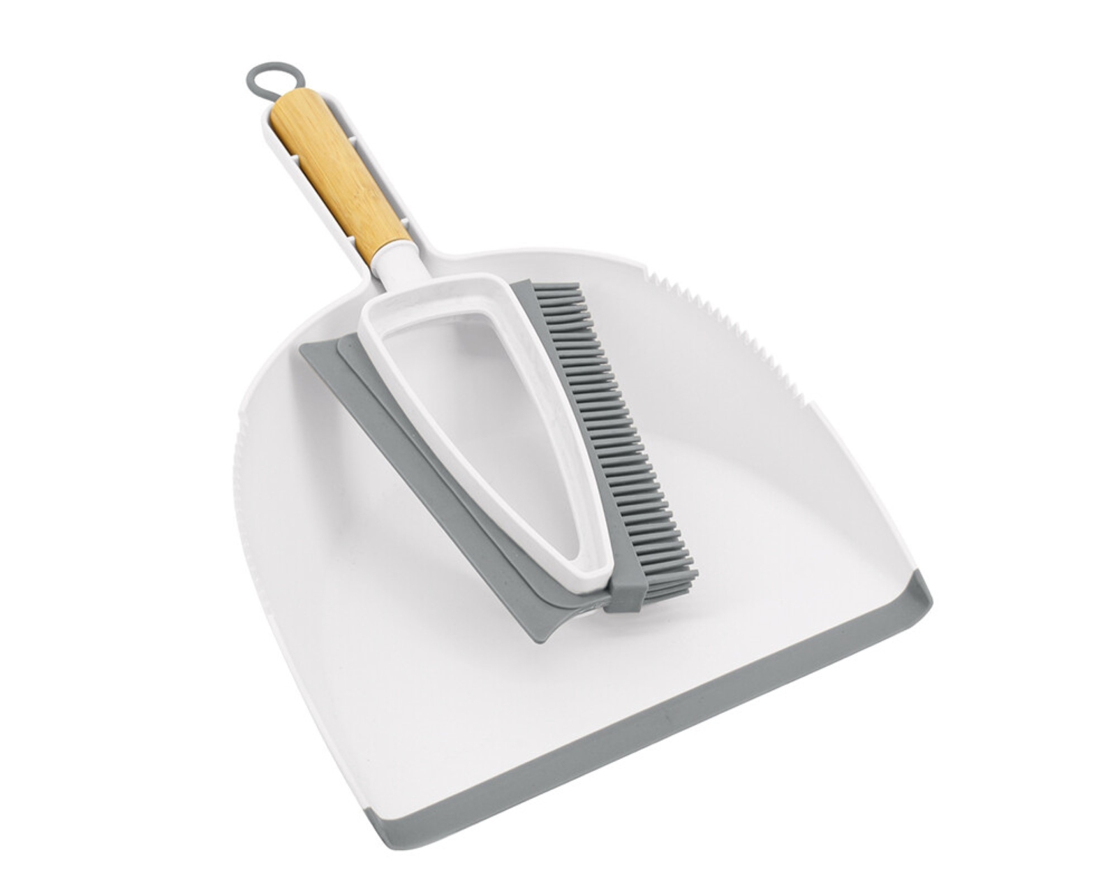 Kehrset aus Handfeger,  Kehrschaufel aus Kunststoff und Silikon Grau-Weiß