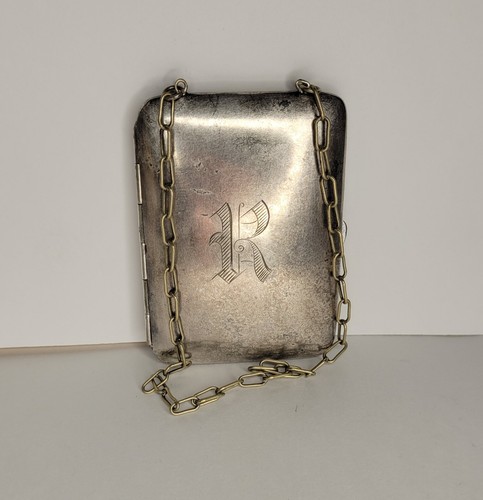 Antique German Silver Coin Change Metal Holder Purse Chain Money Clip Monogram - Picture 10 of 13