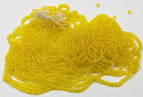 Vintage Czech Glass 11/0 Seed Beads Clear Yellow 14 Strings Partial Hank C26-47