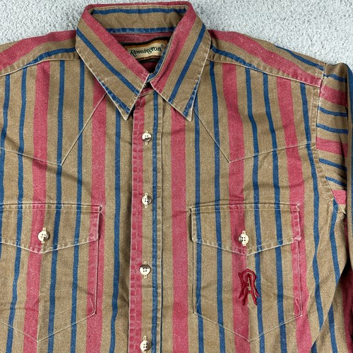 Vintage Remington Shirt Mens Large Striped Hunting Outdoor Button Up USA - Picture 3 of 12