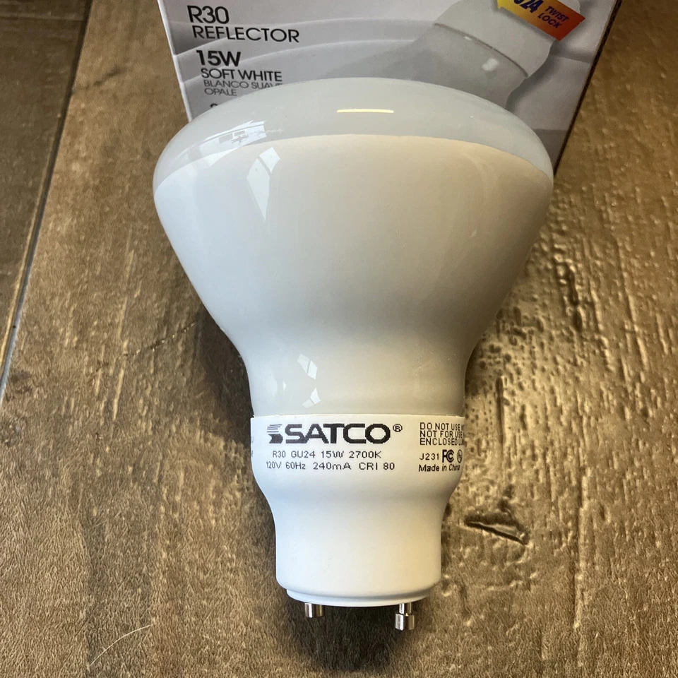 Satco S8224 15 Watt (65 Watt) 690 Lumens R30 Reflector CFL Soft White 2700K GU24 - Image 4 of 4