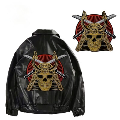 5Pcs Golden Japanese Samurai Embroidered Iron-On Patch Set for Jackets & Vests