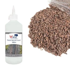 WWS 1kg Ballast & 500ml Glue Kit for Model Rail Tracks – Medium Grade Red