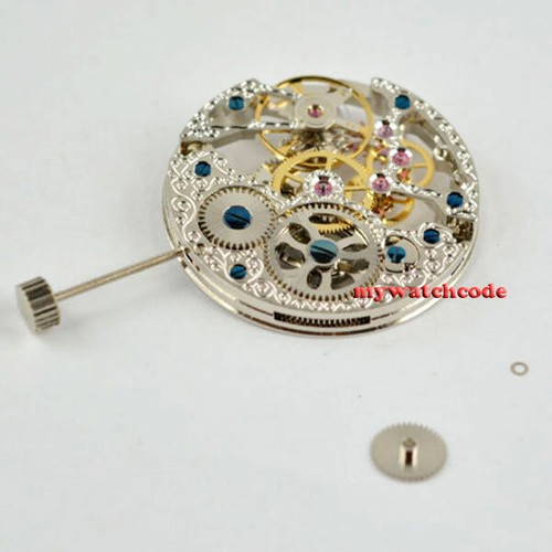 17 Joyas Mecánico Plata Esqueleto Cuerdo Mano 6497 Movimiento Ajuste Reloj Parnis - Imagen 4 de 5