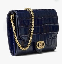 Ralph Lauren Embossed Leather Wallet Adair Crossbody Elegant Bag Navy 195