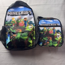 Minecraft Backpack Lunch Bag Set Kids School Bookbag Gamer Creeper Steve Alex