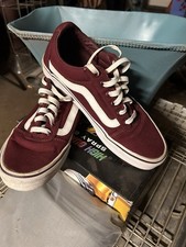 Vans Burgundy/White Low Top Canvas Lace-Up Sneakers with White Stripe