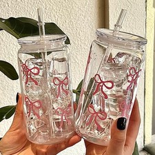 500ml Water bottles Cute Bow Plastic Cup With Lids Office Coffee Cups Shaped UK