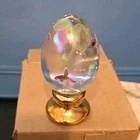 Fenton Hand Painted Iridescent Clear Art Glass Floral Egg Paperweight
