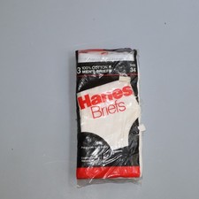 Vintage 80s Hanes Classic Brief 3 Pack Mens 34 Underwear NOS USA Cotton