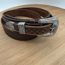 Vintage Justin-Barton Tooled Western Leather Belt Size 40 Fort Worth Tx Cowboy