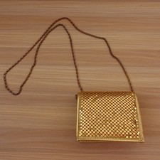 Vintage Gold Mesh Crossbody Mini Bag Womens Metallic Chain Strap Cocktail Purse