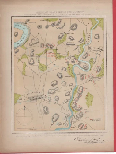 VINTAGE Battlefield Map Antietam Sharpsburg & Vicinity Colorful Detailed SHARP!