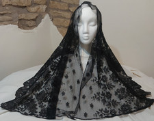 Vintage Black Lace Scarf Head Covering/Mantilla, Rectangular 54" x 20"