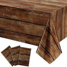 Brown Wood Grain Tablecloths Rustic Plastic Table Covers 3 Pcs54 X 108 Inches