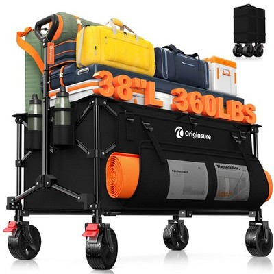 220L Collapsible Wagon Cart Foldable, 38'' L Extra Large Heavy Duty Folding Be...