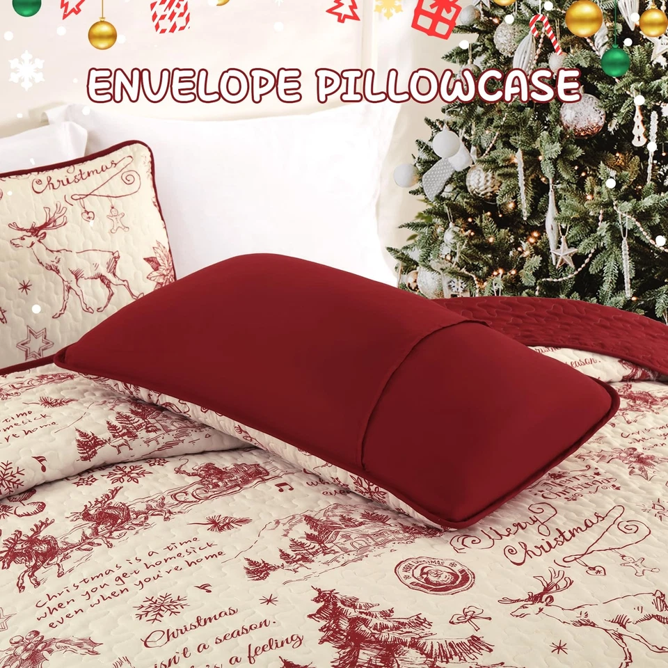 Christmas Quilt Set Queen Size, 3 Pcs Merry Christmas Theme Bedding Set with ... - Image 4 of 4