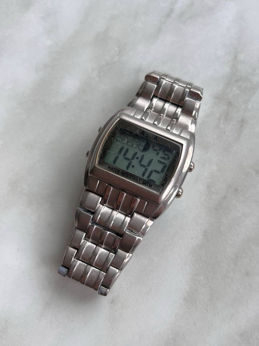 Vintage Digital Dial Silver Chrome Chunky Bracelet Quartz Watch