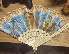 Vintage hand painted lace Victorian hand fan  Great cond. and color rare 