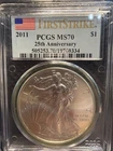2011 Silver Eagle PCGS MS70 First Strike 25th Anniversary $1 1 oz .999 ASE