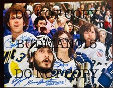 Yvon Barrette Steve Carlson Jerry Houser Signed Slap Shot 11x14 Chiefs Hockey