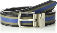 Nautica Big Boys 1" Wide Varsity Wool Reversible Black/Grey-Blue Belt