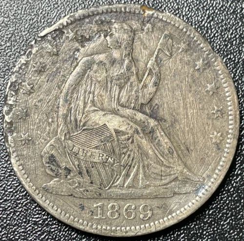 1869 Silver Seated Liberty Half Dollar 50C Coin ** Filler