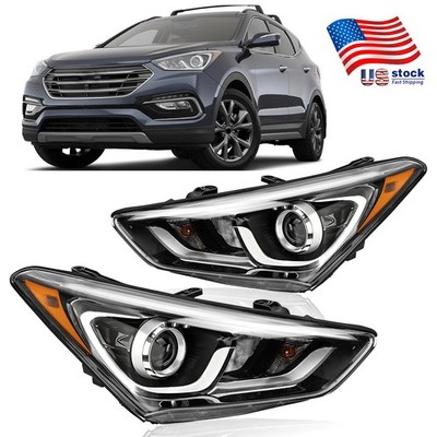 Fit 2017 2018 Hyundai Santa Fe Sport Left/Right Halogen w/LED Accent Headlight
