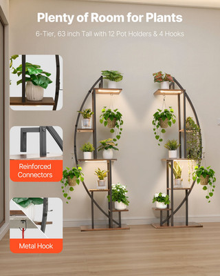 VEVOR Plant Stand Indoor with Grow Lights, 63 in Tall 6-Tiered Lighted Plant She