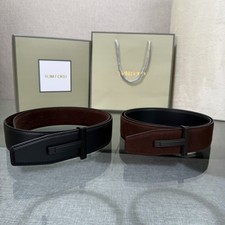 Authentic Tom Ford Men  s Reversible Calfskin Leather Belt Black T-Buckle