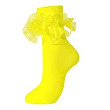 Socks for Women Big Ruffle Socks with Turn Cuff and Double Lace 9-11 Yellow