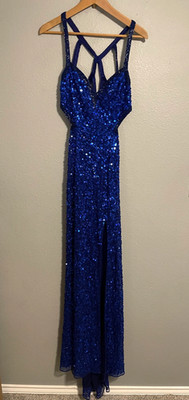 Primavera Gown Womens Size 8 Blue Sequin Strappy Formal Prom Evening Y2K FLAW