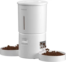 Dual Automatic Cat Feeder 2 Cats,6 Meals/Day,12 4.2L+Basic Bowls, White 