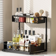 Under Kitchen Sink Organizers and Storage Pull Out 2 Tier Metal Bathroom Cabinet