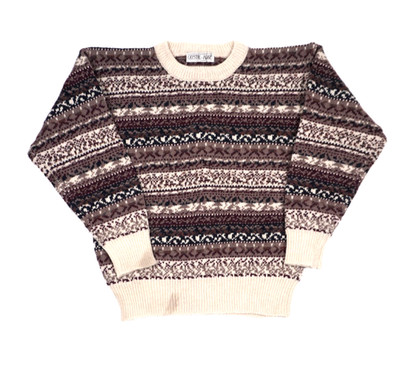 Vintage Crystal Kobe Fair Isle Wool Knit Sweater Small Women 90s Nordic Pullover
