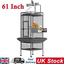61 Inch Height Large Bird Cage Playtop Wrought Iron Parrot Cage w/ Rolling Stand