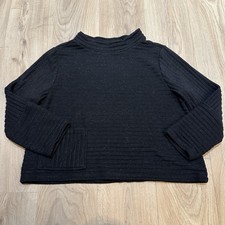 Habitat Heathered Cropped Pleated Fleece Pocket Pullover Black Sz Large EUC