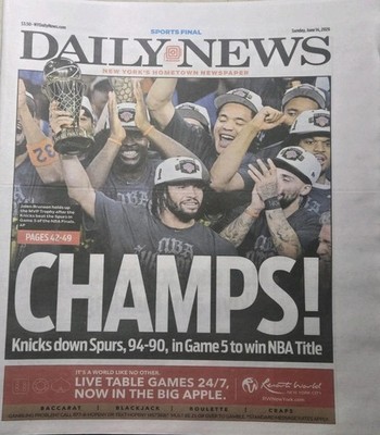Knicks Win  In Five For Title - New York Daily Newspaper